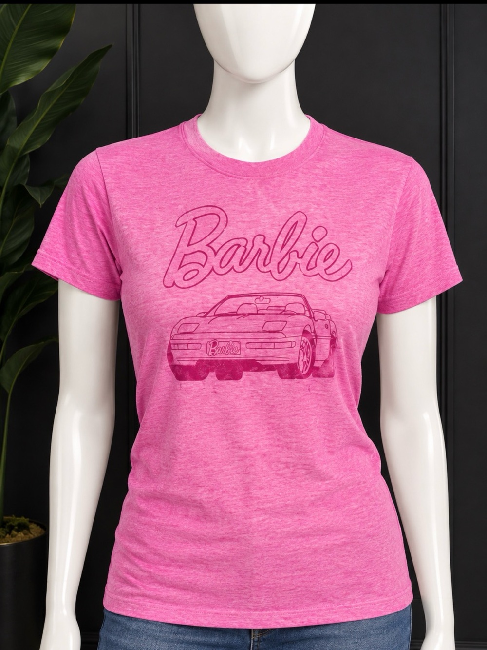 XXL Barbie Pink  Short Sleeve Tee with Car Graphic